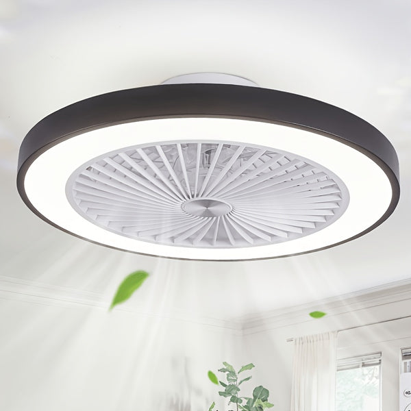Low Profile Ceiling Fans with Lights, 50.04cm Enclosed Ceiling Fan Flush Mount, 3000K-6000K Smart Bladeless LED Fan Light, White Black Modern Ceiling Fans with Lights for Bedroom Dimmable LED 6 Speeds Reversible Timing