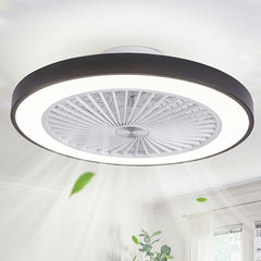 Low Profile Ceiling Fans with Lights, 50.04cm Enclosed Ceiling Fan Flush Mount, 3000K-6000K Smart Bladeless LED Fan Light, White Black Modern Ceiling Fans with Lights for Bedroom Dimmable LED 6 Speeds Reversible Timing