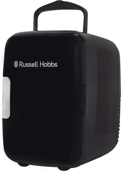 Russell Hobbs RH4CLR1001SCG 4L/6 Can Mini Portable Cooler & Warmer for Drinks, Cosmetics/Makeup/Skincare, AC/DC Power, Scandi Style, Grey & Wood Effect, for Bedroom, Home, Caravan, Car