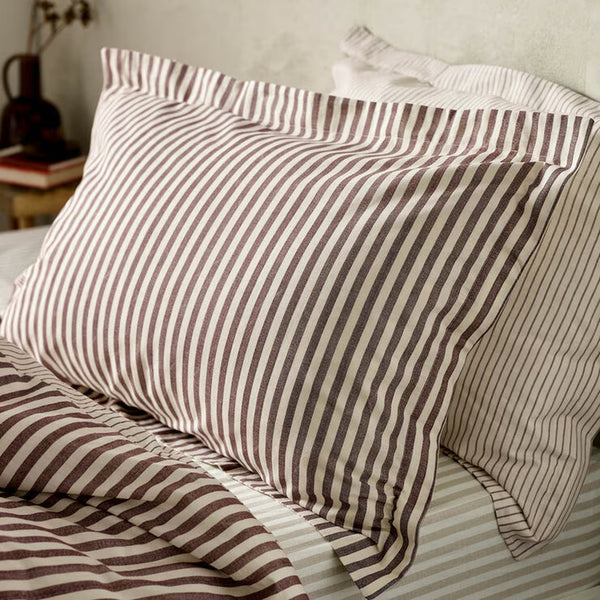 Yard Hebden 100% Cotton Burgundy Stripe Duvet Cover Set in 4 Sizes