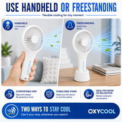 UK LOCAL SELLER - Portable Handheld & Desktop Fan – Battery & USB Powered Personal Cooling Fan with 2 Speed Settings, Detachable Stand, Quiet Motor & Compact Travel Design for Home, Office, Outdoor & Travel Use | Sent and Fulfilled from UK Warehouse and D