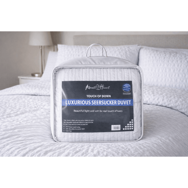 Luxury Washed Microfibre Seersucker Comforter Duvet Quilt – Soft & Lightweight All Season Bedding – White & Grey – Single, Double & King Size