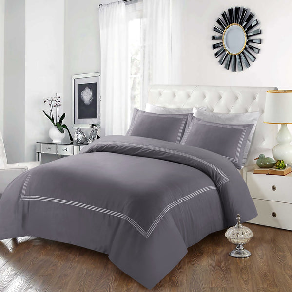 Embroided Baratta Stitch Duvet Cover Set with Matching Pillowcases - Ultra-soft Brushed Microfibre – Chic & Modern Design – Easy Care & Machine Washable