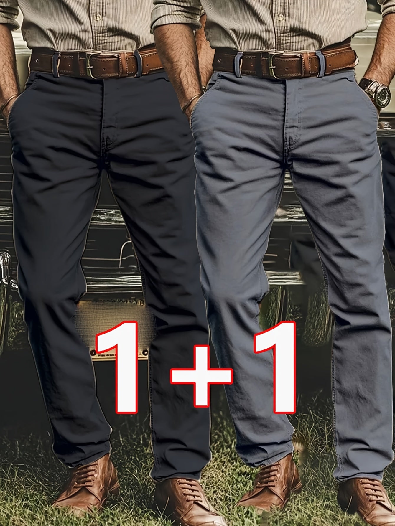 [Tongtongbang Selection OBM] 2pcs Set of Stretch Men'S Chino Pants, Light Business Semi-Formal Casual Straight Trousers