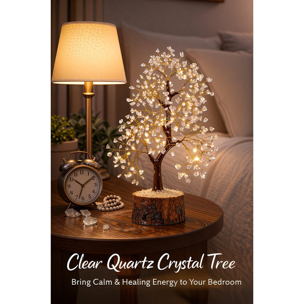 Clear Quartz Crystal Tree of Life – Natural Healing Crystal Decor for Home Office Desk, Spiritual Feng Shui Ornament, Positive Energy Crystal Gift for Women & Men, Meditation Reiki Decor, Living Room Ornament, Gift Box Included with Mini Crystal Guide
