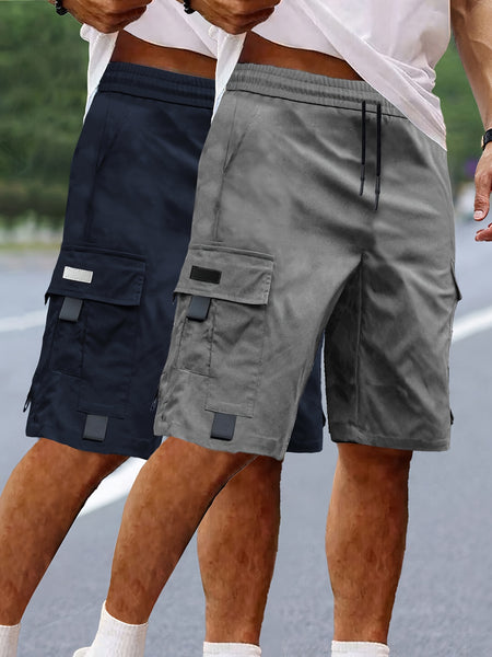 Set of 2 Men'S Summer Casual Woven Strap Cargo Shorts