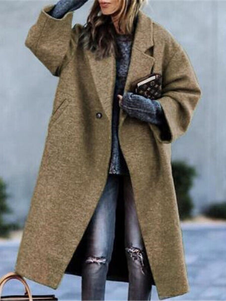 Women'S Elegant Long Winter Coat with Plush Collar - Solid Color Warm Winter Coat, Soft Faux-Fur Trim, Structured Fit & Smooth Texture, Cozy Outerwear for Fall and Winter 2025, Casual to Formal Outfits (, Brown, Grey, Navy