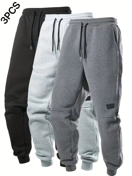 3-Pc Men'S Fall Winter Joggers with Patches on Knees