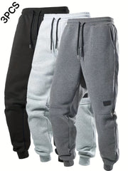 3-Pc Men'S Fall Winter Joggers with Patches on Knees