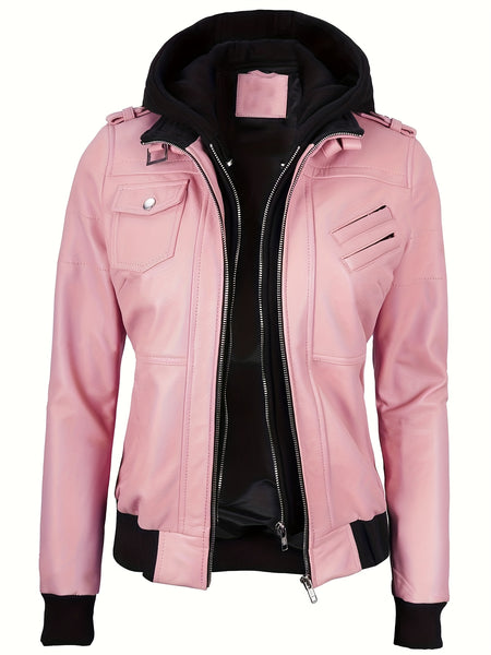 Autumn/winter 2025 Item, Elegant and Sexy Women's PU Jacket, Ladies' Faux Jacket with Detachable Hood