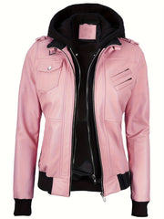 Autumn/winter 2025 Item, Elegant and Sexy Women's PU Jacket, Ladies' Faux Jacket with Detachable Hood