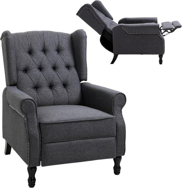 HOMCOM Recliner Armchair, Vintage Reclining Chair with Nail Head Trim, Wingback Chair with Button Tufted Back and Footrest, for Living Room, Beige