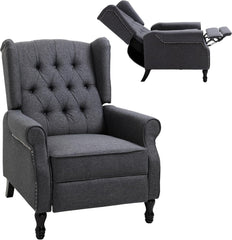 HOMCOM Recliner Armchair, Vintage Reclining Chair with Nail Head Trim, Wingback Chair with Button Tufted Back and Footrest, for Living Room, Beige