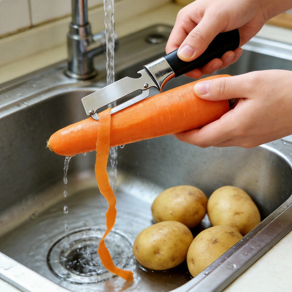 Multifunctional Stainless Steel Peeler/Bottle Opener with 2-In-1 Ergonomic Design, Suitable for Right-Handed Users. an Excellent Tool for Peeling Vegetables And Fruits. A Top Choice for Holiday Gifts