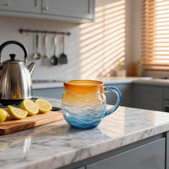 Sea Glass Wave Mug, 12oz Ocean Wave Glass Mug with Handle, Captivating Artistic Beach Sea Wave Coffee Cups Gift for Ocean Lovers, Drinking Coffee, Tea, Wine, Cocktails (Orange)