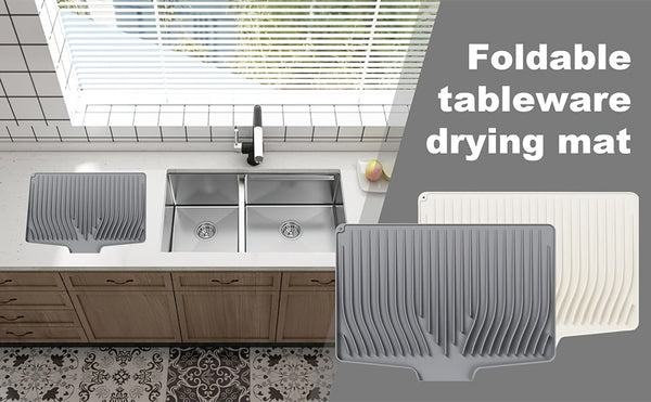 Dish Drying Mat with Drainage - 48 X 34.5cm Silicone Dish Drying Mat for Dishes, Dish Drying Mat, Heat Resistant, Non-Slip, Dish Drying Mat, Draining Board Washing Mat Drying Mat for Crockery Cutlery Drip Tray