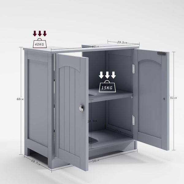 Under Sink Bathroom Cabinet, Free Standing Wooden Sink Storage Unit, Basin Cupboard With 2 Door, Bathroom Cabinet Space Saver Organizer