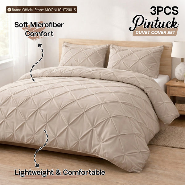 3pcs Luxury Pintuck Duvet Cover Set – Soft Breathable Microfiber Bedding Set, Elegant Pleated Design, Hotel Quality, Machine washable, All season use for Single, Double, King & Super King Sizes