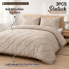 3pcs Luxury Pintuck Duvet Cover Set – Soft Breathable Microfiber Bedding Set, Elegant Pleated Design, Hotel Quality, Machine washable, All season use for Single, Double, King & Super King Sizes