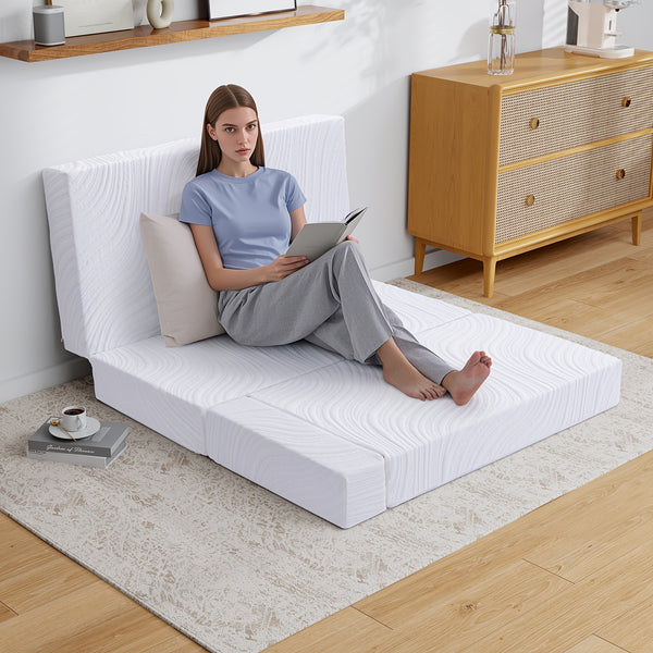 10cm/15cm Thick Folding Memory Foam Mattress Topper & Travel Bed - Single/Small Double/Double/King Size Bed in a Box, Removable Cover, Medium-Firm, Portable Foldable Mattress for, Camping, Guest Room (No Wood, Durable