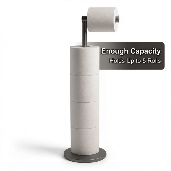 ZISH Toilet Roll Holder Free Standing - Stainless Steel Bathroom Toilet Paper Organizer and Dispenser - No Drill Toilet Roll Stand Freestanding - Up to 5 Toilet Roll Storage