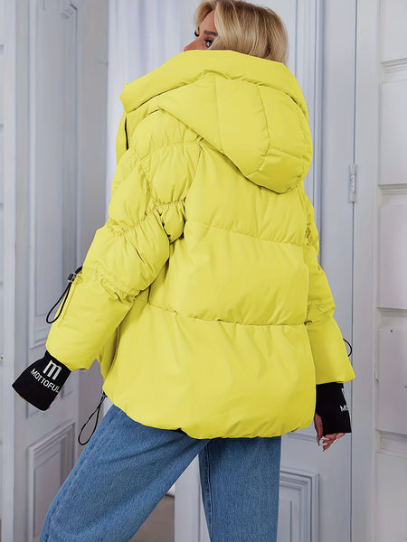 Women's Winter Casual Warm Padded Coat with Fashionable Double Hood and Windproof Cuffs