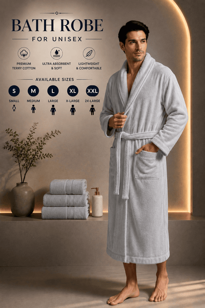 Unisex Terry Towelling Bathrobe with Shawl Collar, Soft Cotton Robe with Belt & Pockets, Comfortable Dressing Gown for Men & Women, S-XXL