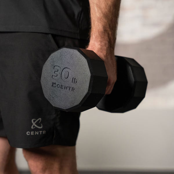 Centr 210Lbs (95Kg) Rubber Dumbbell Set with Weight Rack