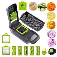 14-in-1 Multi-Function Vegetable Chopper and Slicer, Food Processor with Interchangeable Blades, Onion Tomato Cucumber Carrot Cutter, Vegetable Dicer and Shredder, Durable Kitchen Tool, Gray
