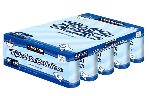 Kirkland Signature Triple Satin 3-Ply Toilet Tissue, Pack of 40 Rolls
