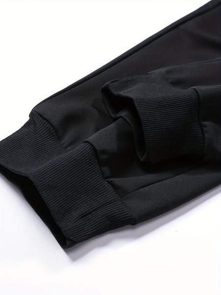 Three-pc Men's Solid Color Plain Elastic Waistband Drawstring Ribbed Cuffed Casual Jogger Pants, Men's Dress Administrative Trousers