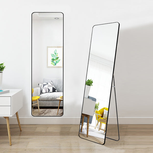Full Length Mirror 147x37cm Aluminium Alloy Standing/Wall Rectangular Floor Mirror for Bedroom, Hallway & Dressing Room Lean, Hang or Mount (Black)