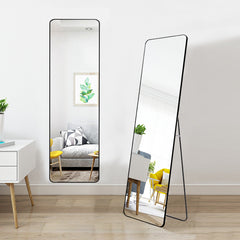 Full Length Mirror 147x37cm Aluminium Alloy Standing/Wall Rectangular Floor Mirror for Bedroom, Hallway & Dressing Room Lean, Hang or Mount (Black)