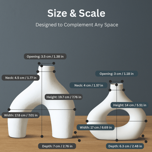 Nordic Style Ceramic Vase Set of 2 – Modern White Decorative Vases for Home, Shelf & Table Décor