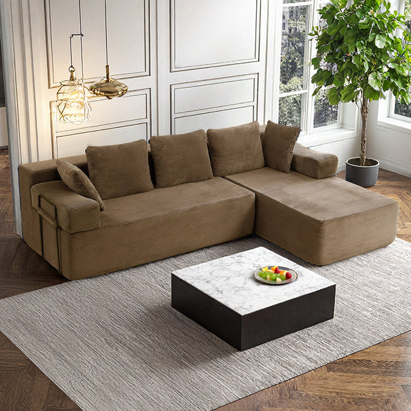ROXGOX L-Shaped Sectional Sofa with Reversible Chaise, Left or Right Facing Modular Couch, No Assembly Required, Perfect for Small Apartment, Black Borwn Grey