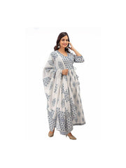 TeamWear* Women's Cotton Printed Kurta With Palazzo & Dupatta Set