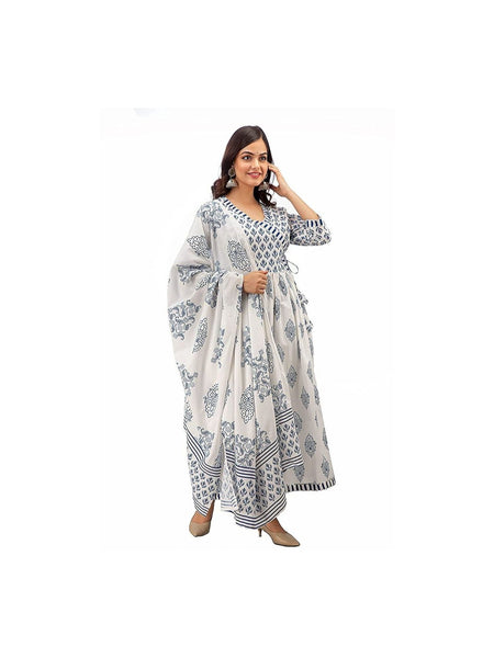 TeamWear* Women's Cotton Printed Kurta With Palazzo & Dupatta Set