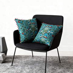 18x18 Inch Reversible Turkish Pattern Pillows (Set of 2 with Inserts) - Romantic Turkey Boho Floral Double Sided Design, Premium Polyester Cover & Fill, Decorative Accent Pillows for Sofa, Chair, Bedroom