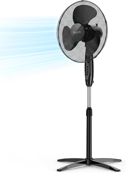 Keplin 16 Inch Stand Fan Adjustable Pedestal Cooling Fan with 3 Speed Settings Tilt Head Quiet AC Motor Energy Efficient 45W Stable Base for Home Bedroom Office Air Circulation Cooling Solution, Black