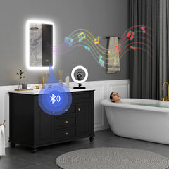 Backlit Illuminated Bathroom Mirror with LED Lights and Bluetooth, Wall Mounted Vanity Mirror with 3 Colours Dimmable, Anti-Fog, Memory Function, Touch Switch, IP44