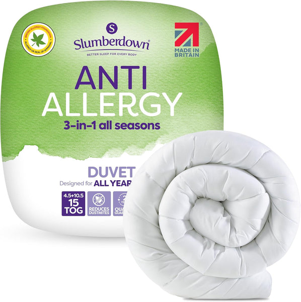 Slumberdown anti Allergy Double Duvet 10.5 Tog - Allergy UK Approved All Year round Double Quilt for Allergy Sufferers - Made in the UK, anti Bacterial and Machine Washable Bedding (200 X 200Cm)