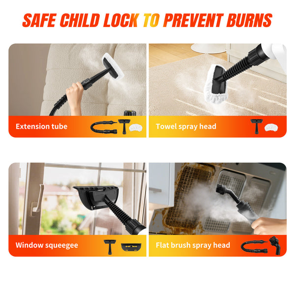 Steam Cleaner Handheld, Steamer for Cleaning, 2.5m Power Cord, Steam Gun, Multi-Purpose Steamer with 7 Accessory Kit for Sofa, Kitchen, Tile, Curtains, Carpets, Window (White)