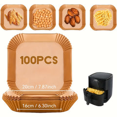 100pcs Non-Stick Air Fryer Liners - Premium Paper Single Sheets with Ridged Edges for Secure Cooking, Easy Cleanup & Healthy Cooking