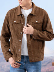 Spring and Autumn Hot Men's Denim Jacket for Teens, High-End Long Sleeve Turn- Collar Casual Coat