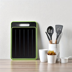 1pc Heavy-Duty Plastic Cutting Board with Non-Slip Surface & Hanging Hole - Space-Saving Kitchen Prep Station, Easy-Clean Black Chopping Board with Measurement Markings & Rounded Edges, Durable Multipurpose Food-Safe Plastic Board for Meat, Vegetables, Fr