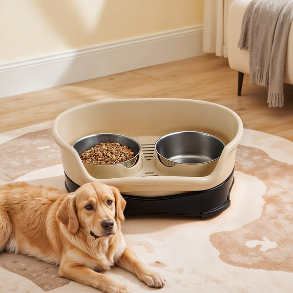 Raised Dog Bowls for Cats and Dogs, Elevated Dog Cat Food and Water Bowls Stands Feeder Dishes with 2 Stainless Steel Bowls, 2 Colours Available