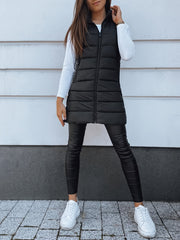 Women's Elegant Hooded Puffer Vest Coat - Thermal Insulated Sleeveless Winter Jacket with Full-Zip Closure, Machine Washable Outerwear in Brown/Black/White/Blue/Red/Navy/Gray, Cozy Cold-Weather Coat for Everyday & Formal Outfits, Layering Piece for Women