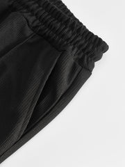 Men's Waffle Casual Suit Top Short Sleeve Turnover Collar Shirt Bottom Leisure Pants Comfortable and Clean Suitable for Spring and Summer Wear