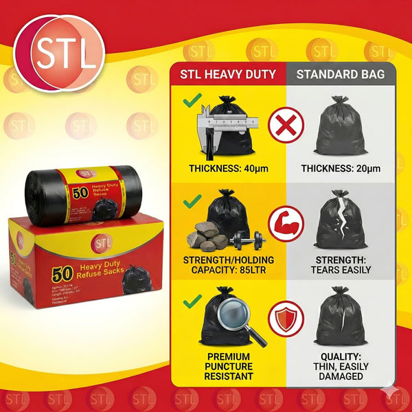 EXTRA STRONG HEAVY DUTY BLACK BIN LINERS RUBBISH BAGS WASTE REFUSE GARBAGE SACKS