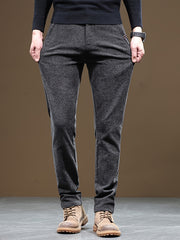 Autumn/Winter Men's Warm Casual Pants, Business Casual Slim-Fit Chenille Trousers, Solid Color